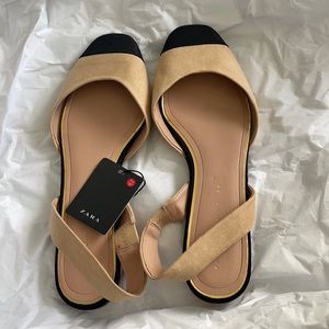 Zara Two Tone Black Beige Flats